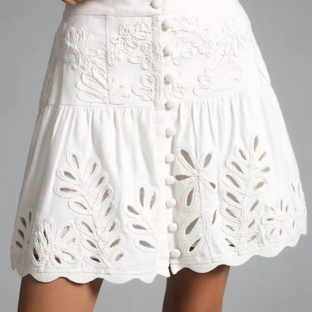 Anthropologie Drop Waist Eyelet Mini Skirt - Picture 1 of 7